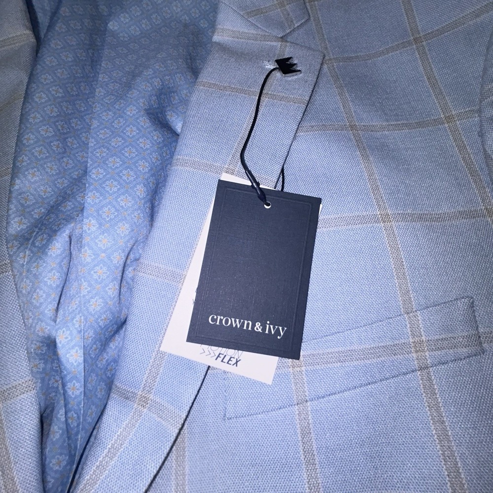 Crown and Ivy Sport Coat 46R  Blue Windowpane Blazer Mens NWT Summer Wedding - Picture 4 of 16